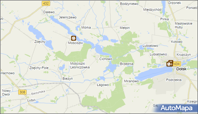 mapa Cichowo gmina Krzywiń, Cichowo gmina Krzywiń na mapie Targeo