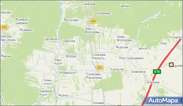 mapa Cykarzew Północny, Cykarzew Północny na mapie Targeo