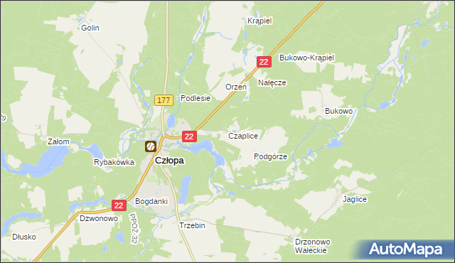 mapa Czaplice gmina Człopa, Czaplice gmina Człopa na mapie Targeo