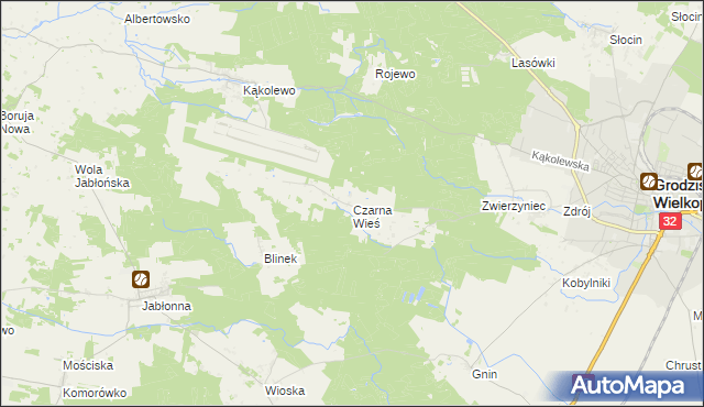 mapa Czarna Wieś gmina Grodzisk Wielkopolski, Czarna Wieś gmina Grodzisk Wielkopolski na mapie Targeo