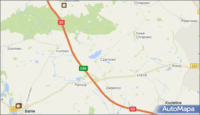 mapa Czarnowo gmina Kozielice, Czarnowo gmina Kozielice na mapie Targeo