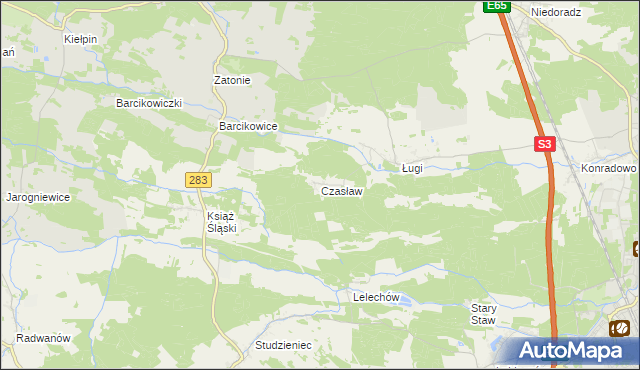 mapa Czasław gmina Otyń, Czasław gmina Otyń na mapie Targeo