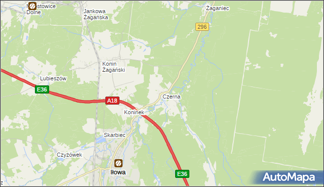 mapa Czerna gmina Iłowa, Czerna gmina Iłowa na mapie Targeo