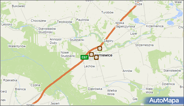 mapa Czerniewice powiat tomaszowski, Czerniewice powiat tomaszowski na mapie Targeo