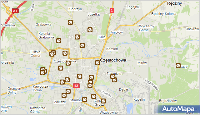 mapa Częstochowy, Częstochowa na mapie Targeo