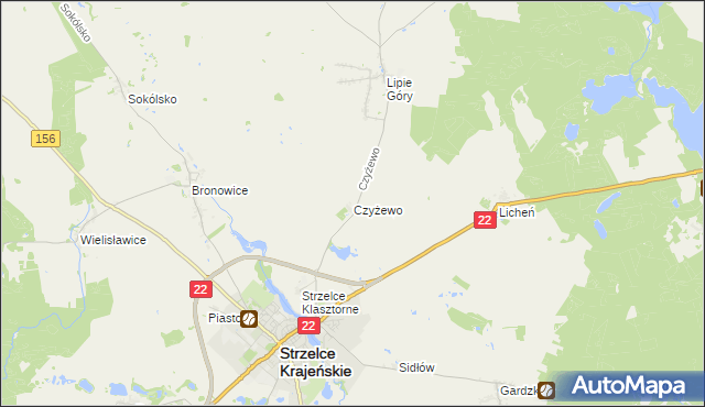 mapa Czyżewo gmina Strzelce Krajeńskie, Czyżewo gmina Strzelce Krajeńskie na mapie Targeo