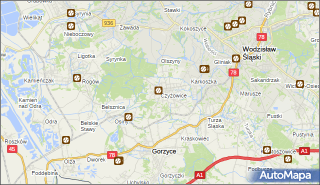 mapa Czyżowice gmina Gorzyce, Czyżowice gmina Gorzyce na mapie Targeo