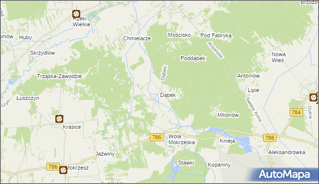 mapa Dąbek gmina Dąbrowa Zielona, Dąbek gmina Dąbrowa Zielona na mapie Targeo