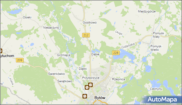 mapa Dąbie gmina Bytów, Dąbie gmina Bytów na mapie Targeo