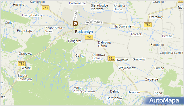 mapa Dąbrowa Dolna gmina Bodzentyn, Dąbrowa Dolna gmina Bodzentyn na mapie Targeo