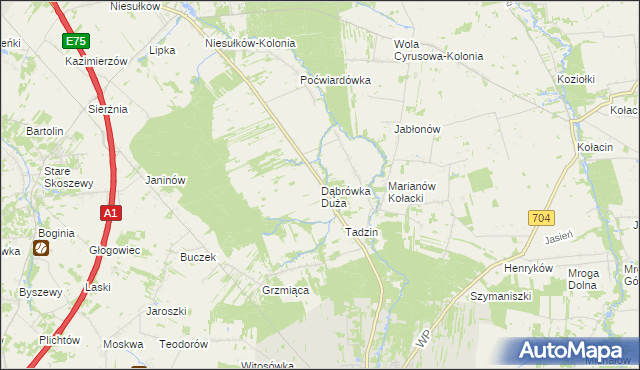 mapa Dąbrówka Duża gmina Brzeziny, Dąbrówka Duża gmina Brzeziny na mapie Targeo