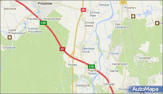 mapa Dąbrówka Górna gmina Krapkowice, Dąbrówka Górna gmina Krapkowice na mapie Targeo