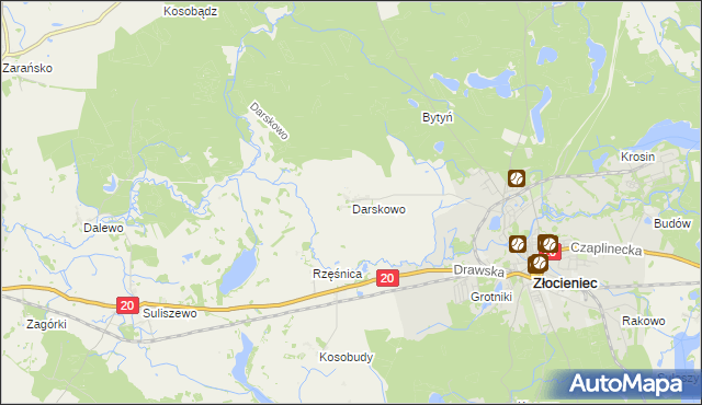 mapa Darskowo gmina Złocieniec, Darskowo gmina Złocieniec na mapie Targeo