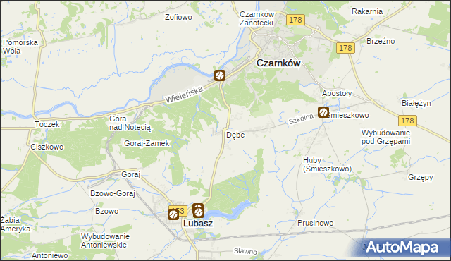 mapa Dębe gmina Lubasz, Dębe gmina Lubasz na mapie Targeo