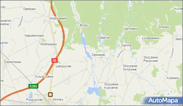 mapa Dębówiec gmina Gniezno, Dębówiec gmina Gniezno na mapie Targeo