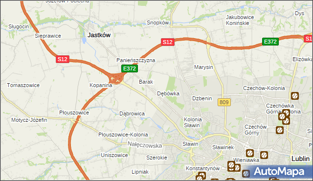 mapa Dębówka gmina Jastków, Dębówka gmina Jastków na mapie Targeo