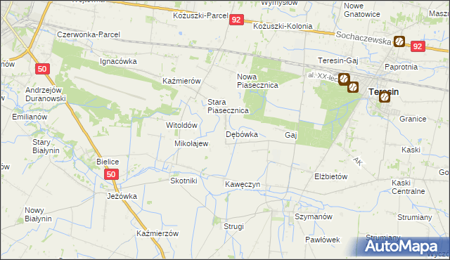 mapa Dębówka gmina Teresin, Dębówka gmina Teresin na mapie Targeo