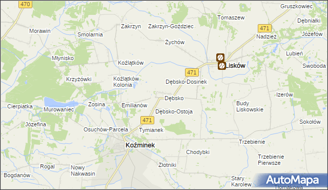 mapa Dębsko gmina Koźminek, Dębsko gmina Koźminek na mapie Targeo