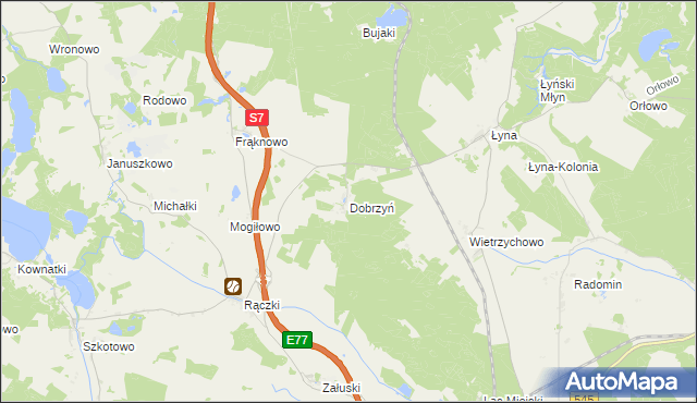 mapa Dobrzyń gmina Nidzica, Dobrzyń gmina Nidzica na mapie Targeo