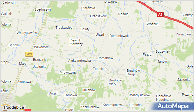 mapa Domaniew gmina Dalików, Domaniew gmina Dalików na mapie Targeo