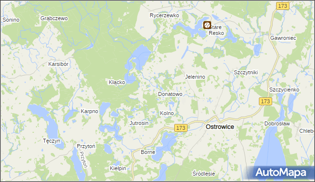 mapa Donatowo gmina Ostrowice, Donatowo gmina Ostrowice na mapie Targeo