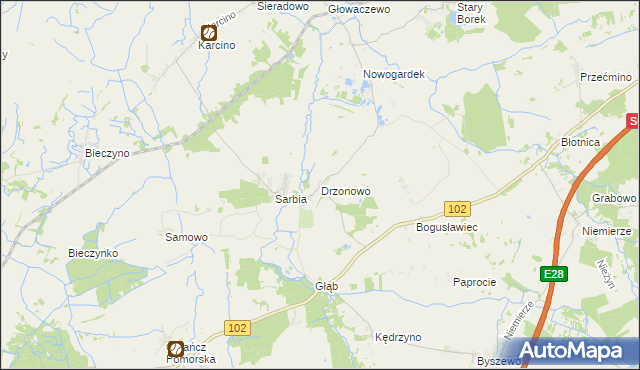 mapa Drzonowo gmina Kołobrzeg, Drzonowo gmina Kołobrzeg na mapie Targeo