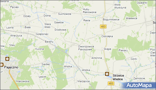 mapa Dworszowice Pakoszowe, Dworszowice Pakoszowe na mapie Targeo