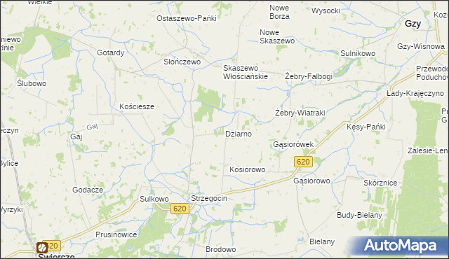 mapa Dziarno gmina Świercze, Dziarno gmina Świercze na mapie Targeo