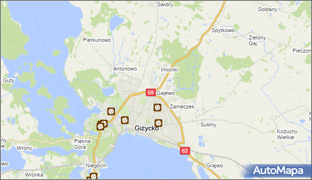 mapa Gajewo gmina Giżycko, Gajewo gmina Giżycko na mapie Targeo