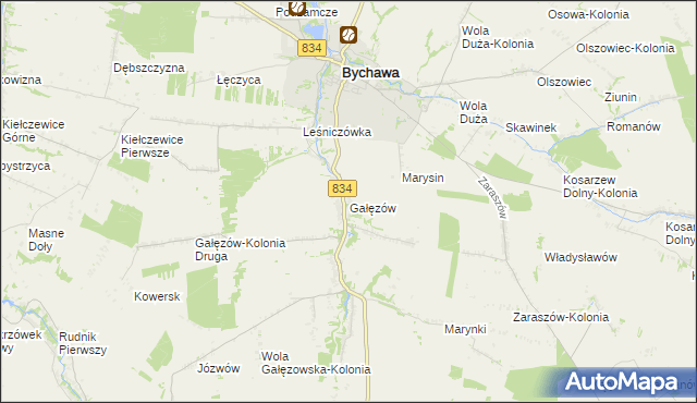 mapa Gałęzów gmina Bychawa, Gałęzów gmina Bychawa na mapie Targeo