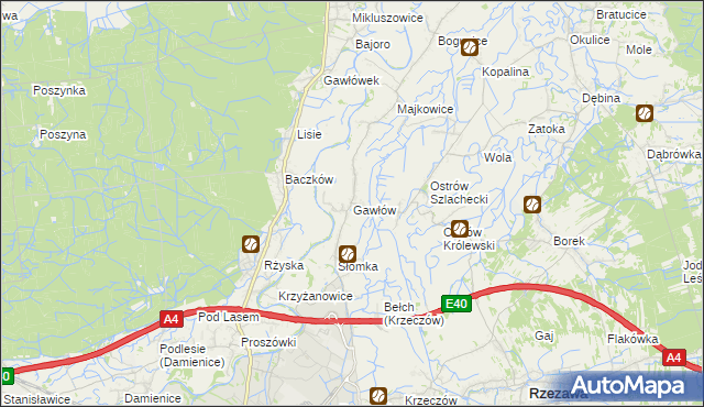 mapa Gawłów gmina Bochnia, Gawłów gmina Bochnia na mapie Targeo