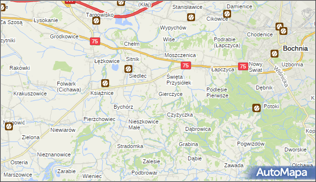 mapa Gierczyce gmina Bochnia, Gierczyce gmina Bochnia na mapie Targeo