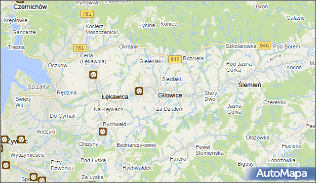 mapa Gilowice powiat żywiecki, Gilowice powiat żywiecki na mapie Targeo