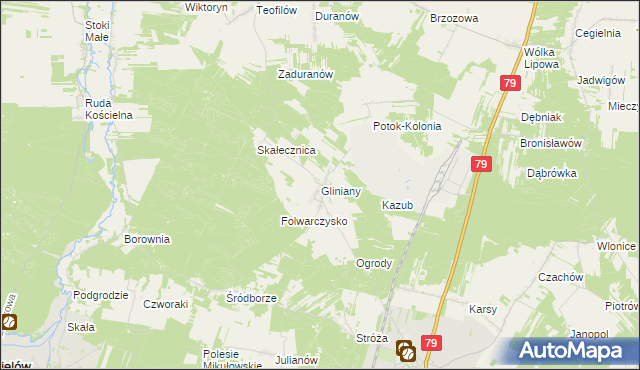 mapa Gliniany gmina Ożarów, Gliniany gmina Ożarów na mapie Targeo