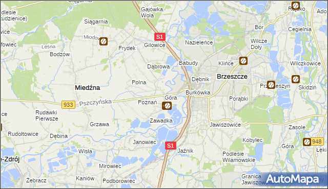 mapa Góra gmina Miedźna, Góra gmina Miedźna na mapie Targeo