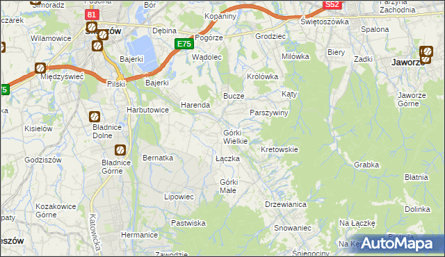 mapa Górki Wielkie, Górki Wielkie na mapie Targeo