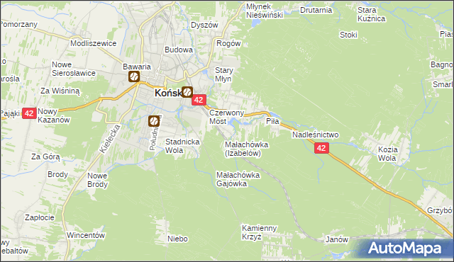 mapa Górny Młyn gmina Końskie, Górny Młyn gmina Końskie na mapie Targeo