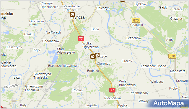 mapa Gorzyce gmina Tryńcza, Gorzyce gmina Tryńcza na mapie Targeo