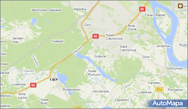 mapa Grabina gmina Łąck, Grabina gmina Łąck na mapie Targeo