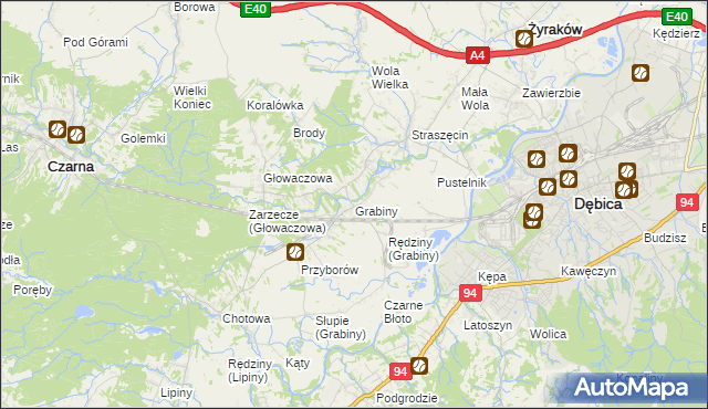 mapa Grabiny gmina Czarna, Grabiny gmina Czarna na mapie Targeo