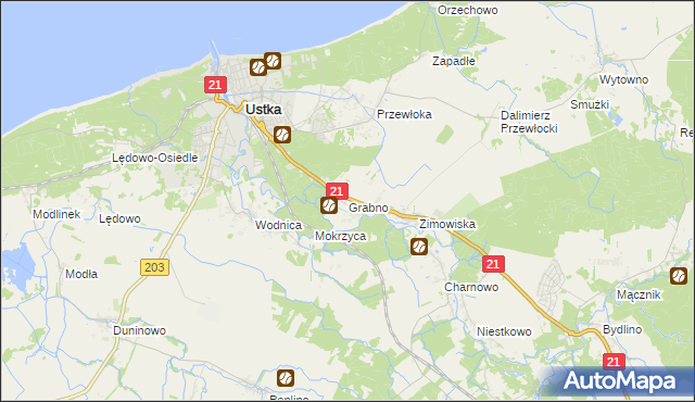 mapa Grabno gmina Ustka, Grabno gmina Ustka na mapie Targeo