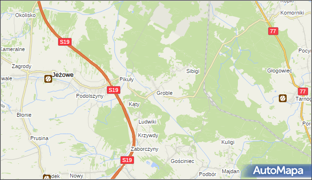 mapa Groble gmina Jeżowe, Groble gmina Jeżowe na mapie Targeo