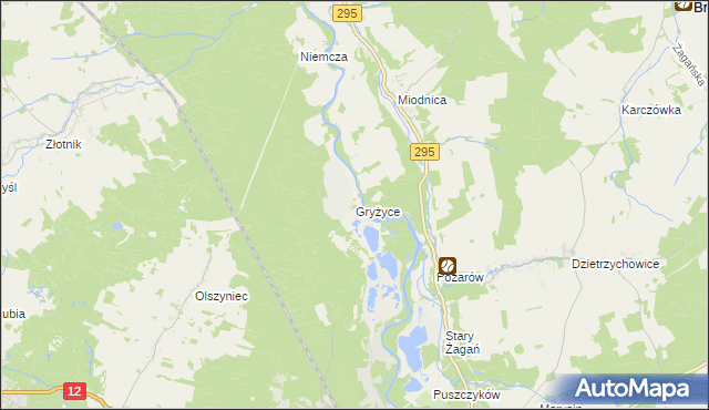 mapa Gryżyce gmina Żagań, Gryżyce gmina Żagań na mapie Targeo