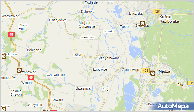 mapa Grzegorzowice gmina Rudnik, Grzegorzowice gmina Rudnik na mapie Targeo