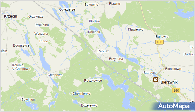 mapa Grzywna gmina Bierzwnik, Grzywna gmina Bierzwnik na mapie Targeo