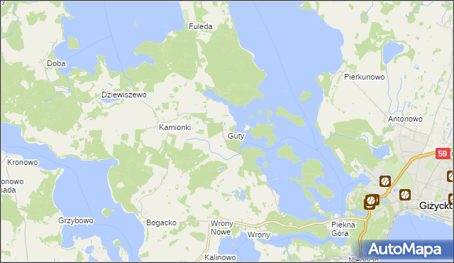 mapa Guty gmina Giżycko, Guty gmina Giżycko na mapie Targeo