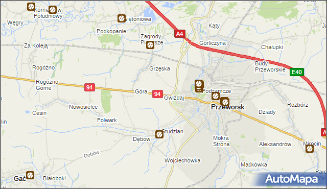 mapa Gwizdaj, Gwizdaj na mapie Targeo