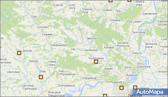 mapa Gwoździec gmina Zakliczyn, Gwoździec gmina Zakliczyn na mapie Targeo