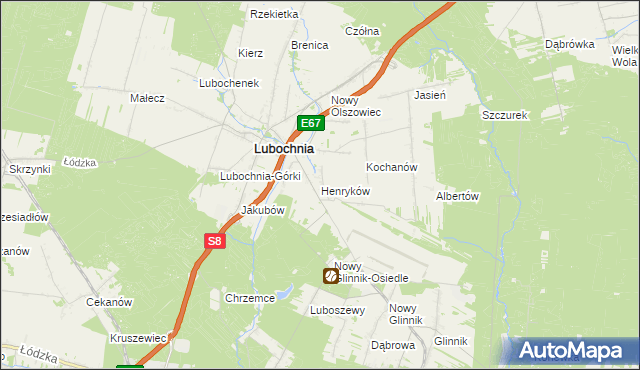 mapa Henryków gmina Lubochnia, Henryków gmina Lubochnia na mapie Targeo