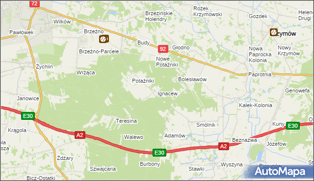 mapa Ignacew gmina Krzymów, Ignacew gmina Krzymów na mapie Targeo